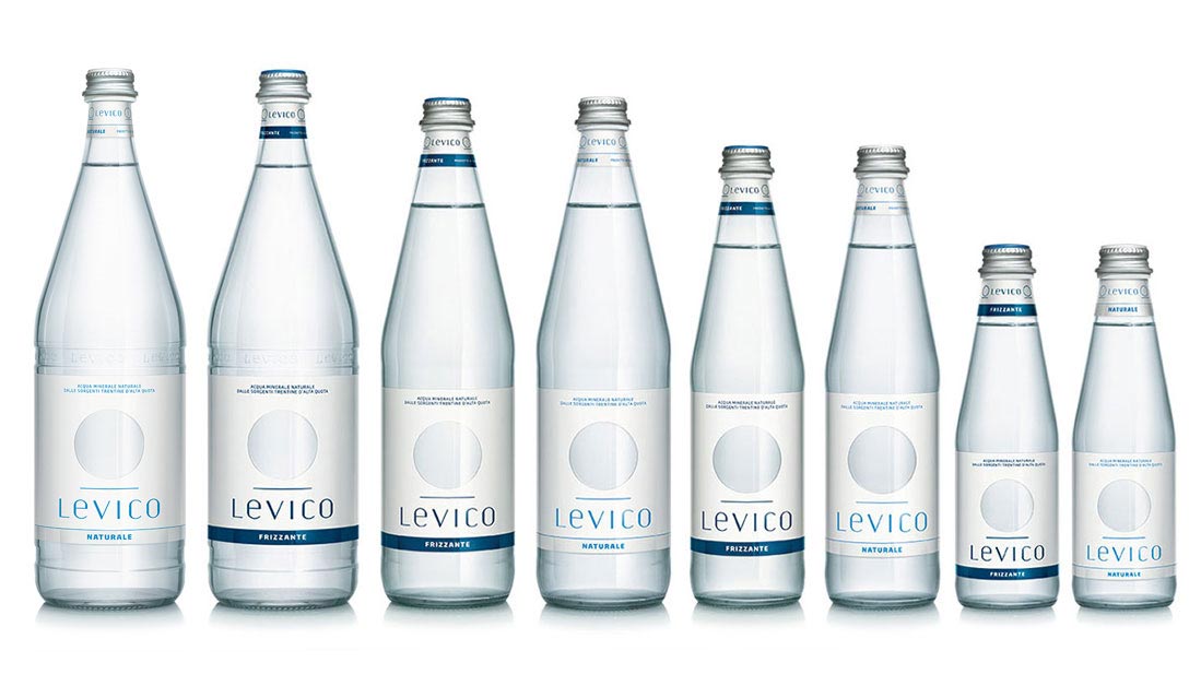 Bottiglie di acqua minerale Levico in vetro per Horeca - formati 0.25, 0.50, 0.75 e 1l
