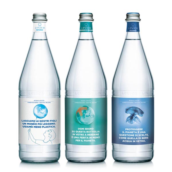 Levico Acque  Dal Trentino, l'acqua minerale leggera in bottiglia di vetro