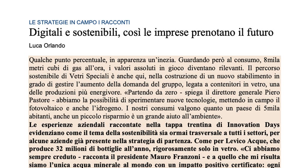 Levico Acque rassegna stampa Il Sole 24 Ore