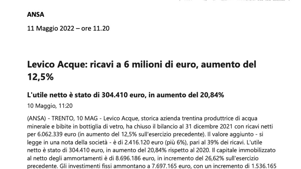 Ansa-11-5-2022 Levico News - Ansa