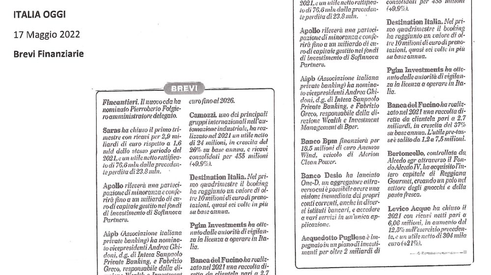 Italia-Oggi-17-5-2022 Levico news - Italia Oggi